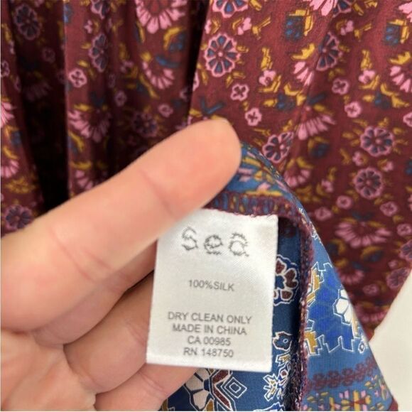 Sea Burgundy and Blue Silk Floral Dress - Picture 10 of 16